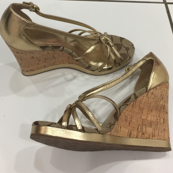 NWOT Coach Gold Wedge Sandals - Picture 2 of 8